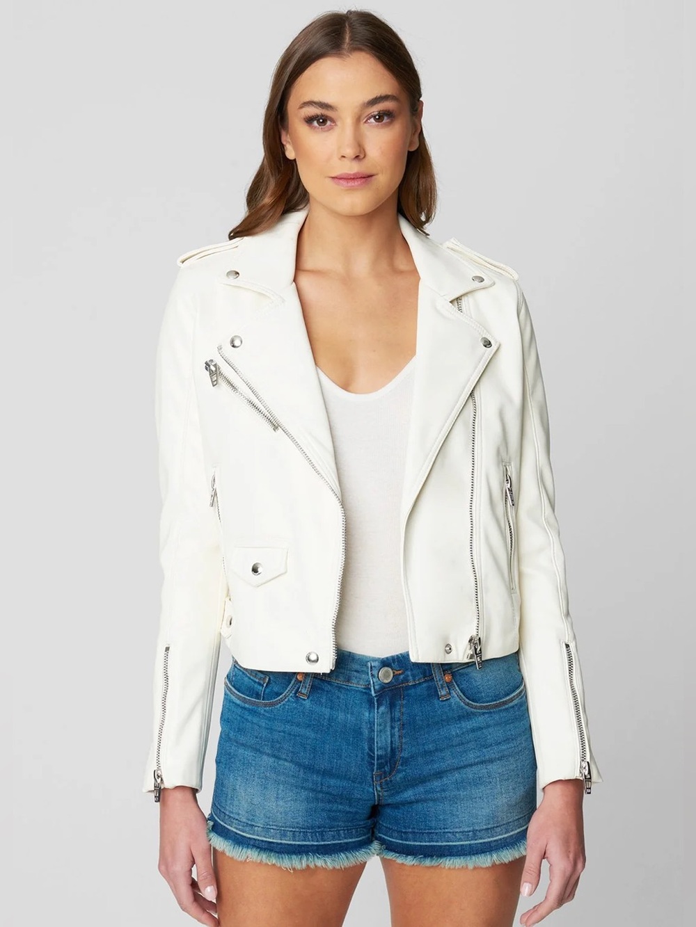 Anthropologie BlankNYC White Cotton Moto Classic Zip Biker Bomber Jacket XL